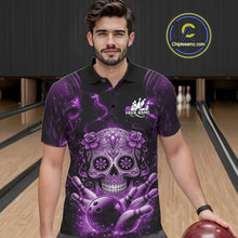 Load image into Gallery viewer, Custom Purple Sugar Skull Bowling Men Polo Shirt, Halloween Team Bowling Outfit IPHW11148