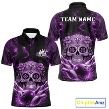 Load image into Gallery viewer, Custom Purple Sugar Skull Bowling Men Polo Shirt, Halloween Team Bowling Outfit IPHW11148