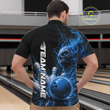 Load image into Gallery viewer, Custom Name Blue Flame Skull Bowling Men Quarter-Zip Shirts, Halloween Team Bowling Outfit IPHW11392