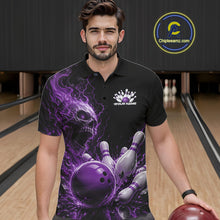 Load image into Gallery viewer, Custom Name Purple Flame Skull Bowling Men Polo Shirts, Halloween Team Bowling Outfit IPHW11394