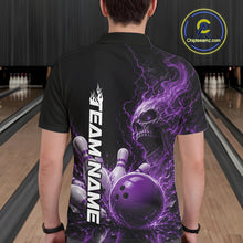 Load image into Gallery viewer, Custom Name Purple Flame Skull Bowling Men Polo Shirts, Halloween Team Bowling Outfit IPHW11394