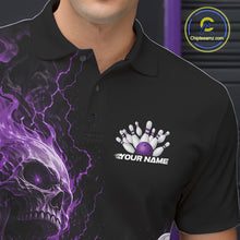 Load image into Gallery viewer, Custom Name Purple Flame Skull Bowling Men Polo Shirts, Halloween Team Bowling Outfit IPHW11394