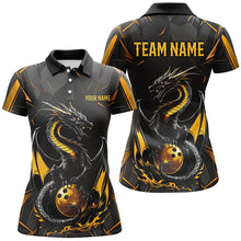 Load image into Gallery viewer, Custom Black And Gold Dragon Bowling Shirts For Women, Dragon Bowling Team Shirts Uniform IPHW7312