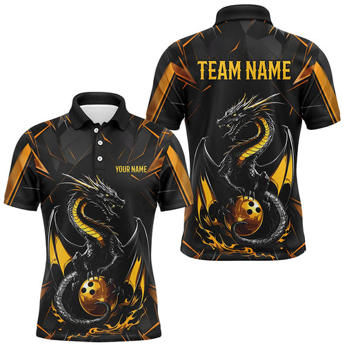 Custom Black And Gold Dragon Bowling Shirts For Men, Dragon Bowling Team Shirts Uniform IPHW7312