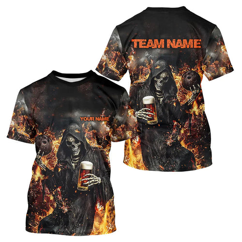 Bowling And Beer Custom Skull Bowling T-Shirts For Men, Gothic Halloween Style Outfits IPHW7632