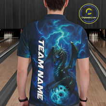 Load image into Gallery viewer, Custom Blue Thunder Lightning Bowling Team Men Polo Shirt, Dragon Bowling Jerseys IPHW10194