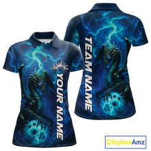 Load image into Gallery viewer, Custom Blue Thunder Lightning Bowling Team Women Polo Shirt, Dragon Bowling Jerseys IPHW10194