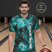 Load image into Gallery viewer, Custom Turquoise Blue Thunder Lightning Bowling Team Men Polo Shirt, Bowling Jerseys IPHW10196