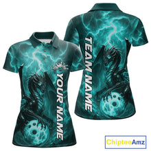 Load image into Gallery viewer, Custom Turquoise Blue Thunder Lightning Bowling Team Women Polo Shirt, Bowling Jerseys IPHW10196