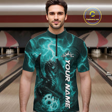 Load image into Gallery viewer, Custom Turquoise Blue Thunder Lightning Bowling Team Men Quarter-Zip Shirt, Bowling Jerseys IPHW10196