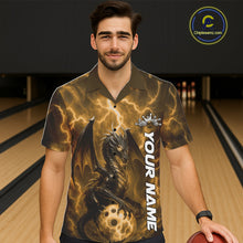 Load image into Gallery viewer, Custom Yellow Thunder Lightning Bowling Team Men And Women Hawaiian Shirt, Dragon Bowling Jerseys IPHW10198
