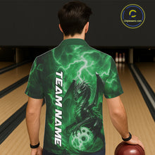 Load image into Gallery viewer, Custom Green Thunder Lightning Bowling Team Men And Women Hawaiian Shirt, Dragon Bowling Jerseys IPHW10199