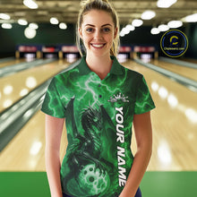 Load image into Gallery viewer, Custom Green Thunder Lightning Bowling Team Women Polo Shirt, Dragon Bowling Jerseys IPHW10199