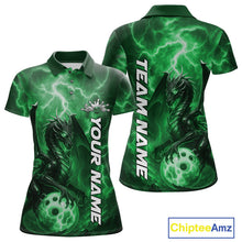 Load image into Gallery viewer, Custom Green Thunder Lightning Bowling Team Women Polo Shirt, Dragon Bowling Jerseys IPHW10199