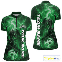 Load image into Gallery viewer, Custom Green Thunder Lightning Bowling Team Women Shirt, Dragon Bowling Jerseys IPHW10199