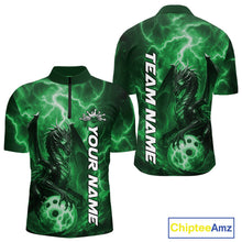 Load image into Gallery viewer, Custom Green Thunder Lightning Bowling Team Men Quarter-Zip Shirt, Dragon Bowling Jerseys IPHW10199