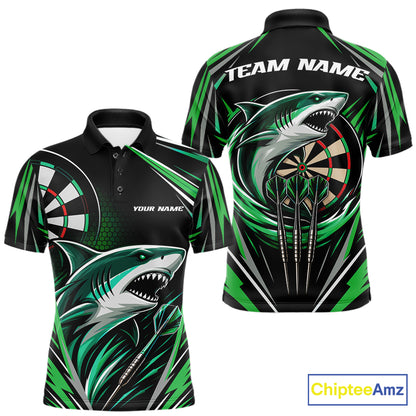 Custom Black And Green Shark Darts Jerseys, Darts Team Men Polo Shirt IPHW11715