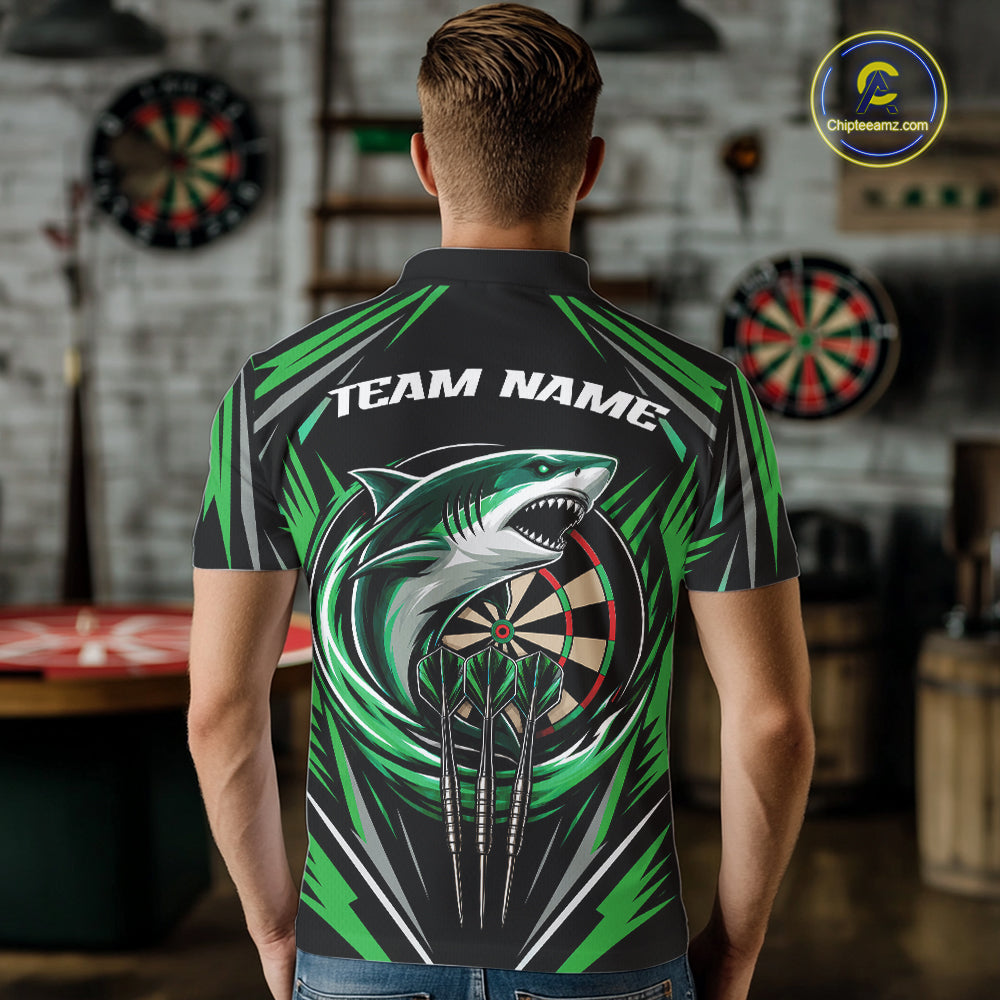 Custom Black And Green Shark Darts Jerseys, Darts Team Men Polo Shirt IPHW11715