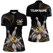 Load image into Gallery viewer, Personalized Bowling Shirts For Women, Golden Bowling Polo Shirts For Women With Team Name IPHW7334