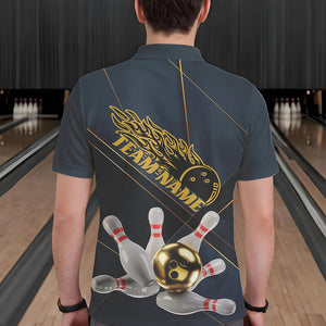 Custom Golden Bowling Shirts For Men, Flame Bowling Team Shirts Bowling Uniform IPHW7335