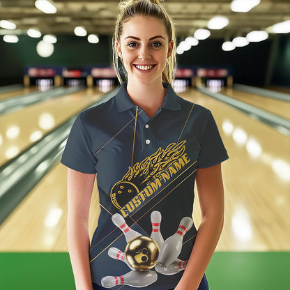 Custom Golden Bowling Shirts For Women, Flame Bowling Team Shirts Bowling Uniform IPHW7335