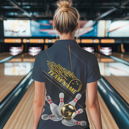 Custom Golden Bowling Shirts For Women, Flame Bowling Team Shirts Bowling Uniform IPHW7335