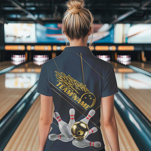 Custom Golden Bowling Shirts For Women, Flame Bowling Team Shirts Bowling Uniform IPHW7335