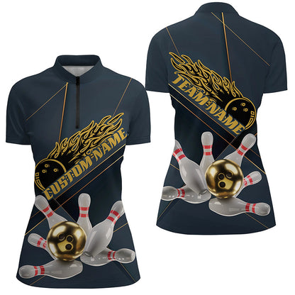 Custom Golden Bowling Shirts For Women, Flame Bowling Team Shirts Bowling Uniform IPHW7335