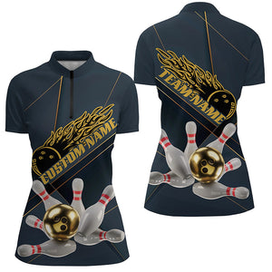 Custom Golden Bowling Shirts For Women, Flame Bowling Team Shirts Bowling Uniform IPHW7335