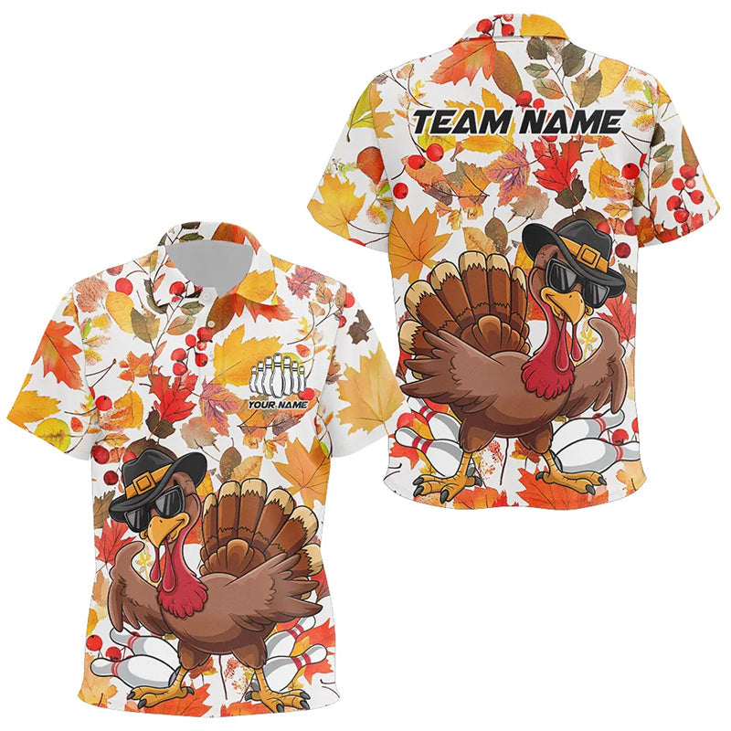 Custom Funny Turkey Bowling Polo Shirts For Kid, Thanksgiving Bowling Team Shirt IPHW7637