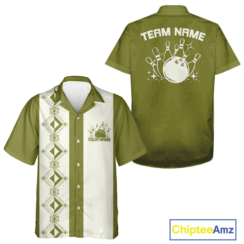 Custom Retro Bowling Button Up Shirt , Classic Vintage Bowling Team Hawaiian Shirt IPHW10072