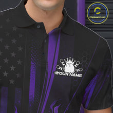 Load image into Gallery viewer, Custom Black And Purple US Flag Patriotic Men Bowling Shirt, American Flame Bowling Jersey IPHW10642