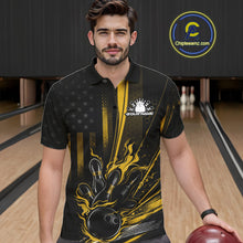 Load image into Gallery viewer, Custom Black And Yellow US Flag Patriotic Men Bowling Shirt, American Flame Bowling Jersey IPHW10644