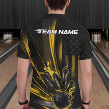 Load image into Gallery viewer, Custom Black And Yellow US Flag Patriotic Men Bowling Shirt, American Flame Bowling Jersey IPHW10644