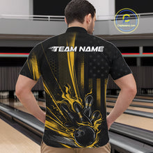 Load image into Gallery viewer, Custom Black And Yellow US Flag Patriotic Men Bowling Shirt, American Flame Bowling Jersey IPHW10644