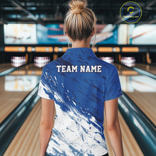 Load image into Gallery viewer, Custom White And Blue Splatter Women Polo Bowling League Shirt Team Bowler Outfits IPHW11399