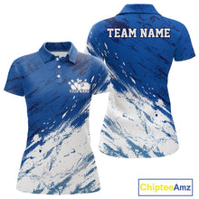 Load image into Gallery viewer, Custom White And Blue Splatter Women Polo Bowling League Shirt Team Bowler Outfits IPHW11399