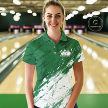 Load image into Gallery viewer, Custom White And Green Splatter Women Polo Bowling League Shirt Team Bowler Outfits IPHW11400