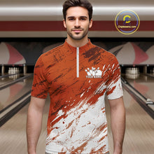 Load image into Gallery viewer, Custom White And Orange Splatter Men Quarter-Zip Bowling League Shirt Team Bowler Outfits IPHW11403