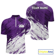 Load image into Gallery viewer, Custom White And Purple Splatter Men Quarter-Zip Bowling League Shirt Team Bowler Outfits IPHW11404