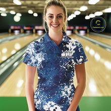 Load image into Gallery viewer, Custom Blue Splatter Camo Bowling Women Polo Shirt, Bowling Team Tournament Bowler Outfit IPHW11405