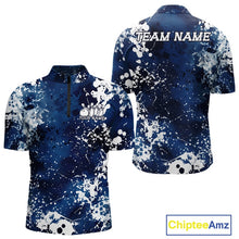 Load image into Gallery viewer, Custom Blue Splatter Camo Bowling Men Quarter-Zip Shirt, Bowling Team Tournament Bowler Outfit IPHW11405
