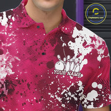 Load image into Gallery viewer, Custom Pink Splatter Camo Bowling Men Polo Shirt, Bowling Team Tournament Bowler Outfit IPHW11408