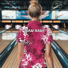 Load image into Gallery viewer, Custom Pink Splatter Camo Bowling Women Polo Shirt, Bowling Team Tournament Bowler Outfit IPHW11408
