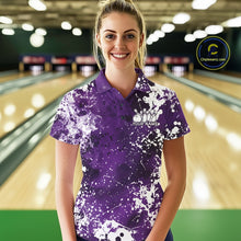 Load image into Gallery viewer, Custom Purple Splatter Camo Bowling Women Polo Shirt, Bowling Team Tournament Bowler Outfit IPHW11409