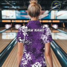 Load image into Gallery viewer, Custom Purple Splatter Camo Bowling Women Polo Shirt, Bowling Team Tournament Bowler Outfit IPHW11409