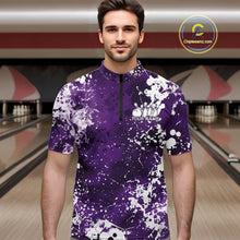 Load image into Gallery viewer, Custom Purple Splatter Camo Bowling Men Quarter-Zip Shirt, Bowling Team Tournament Bowler Outfit IPHW11409