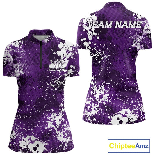Purple sports jersey with white splatter design, customizable text, and Chiptee Amz branding.