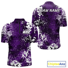 Load image into Gallery viewer, Custom Purple Splatter Camo Bowling Men Quarter-Zip Shirt, Bowling Team Tournament Bowler Outfit IPHW11409
