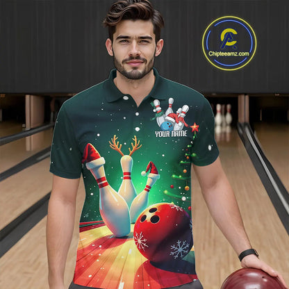 Custom Christmas Bowling Shirts For Men, Bowling Team Shirt Christmas Bowling Tournament Outfits IPHW7841